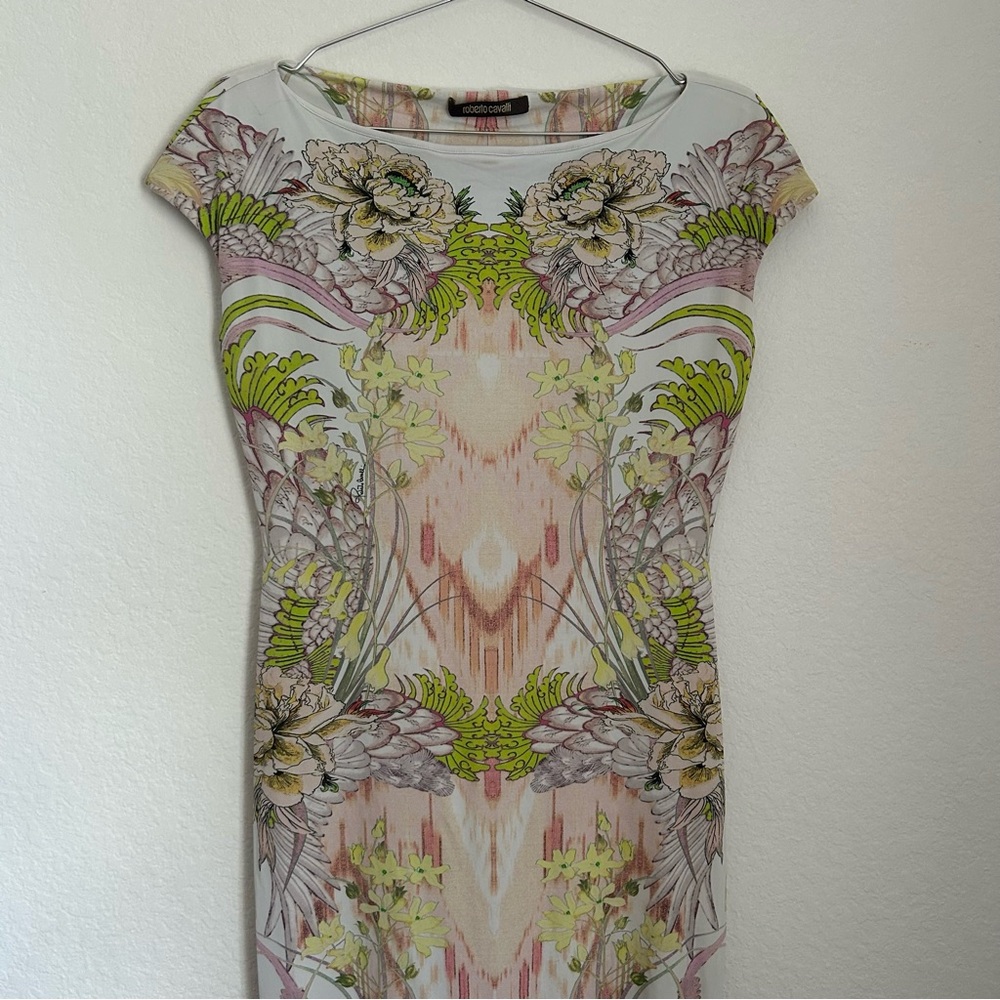 Roberto Cavalli Floral Print Midi Dress - Cream and Green - Picture 3 of 7